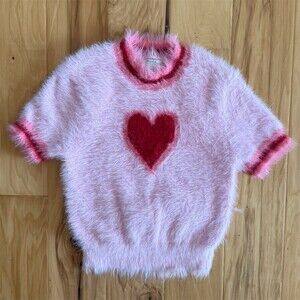 Pink Fuzzy Sweater with Red Heart